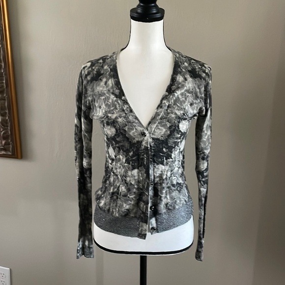 Sparkle metallic grey silver black fine knit ribbed cardigan sweater xs small - Picture 16 of 16